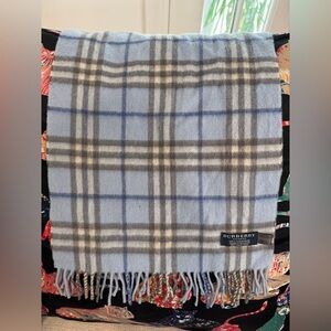 Authentic Burberry Blue Nova Check Cashmere Scarf Fringe